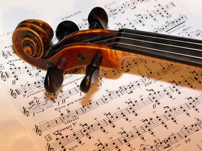Photo of violin and music