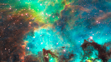 This NASA Hubble Telescope image captured the birth of stars in the Large Magellanic Cloud Galaxy, a near neighbor of the Milky Way.