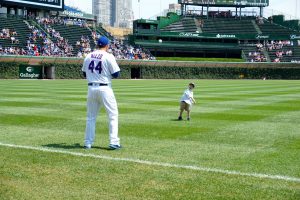 Lyle and Rizzo playing catch