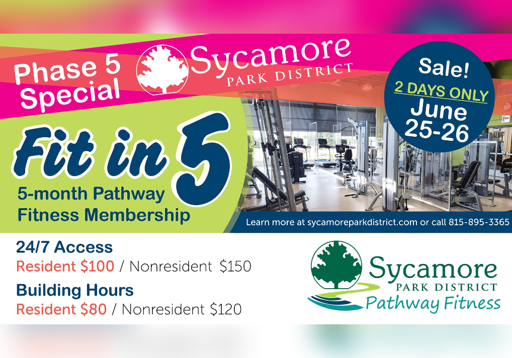 Mark Your Calendar - Fri & Sat, Jun 25 & 26 Save Big On A 5-Month Pathway Fitness Membership At Sycamore Park District
